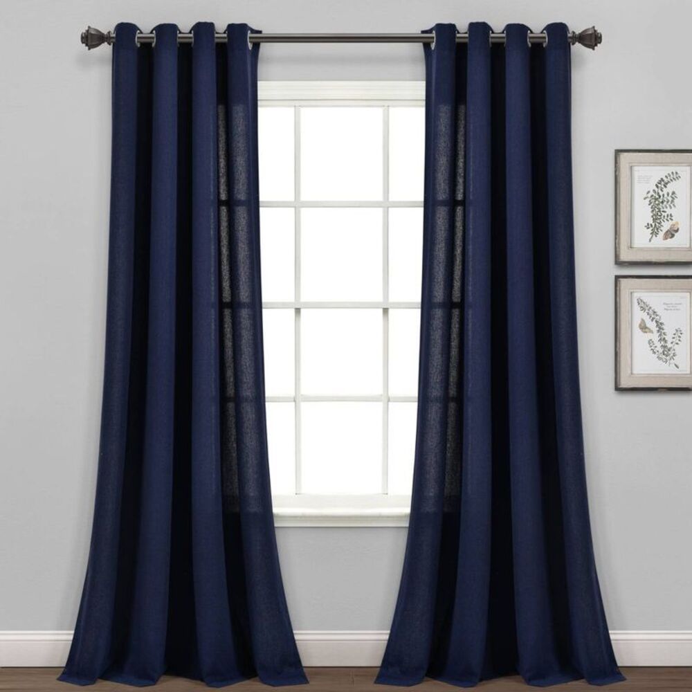 Lush Decor - Set of 2 (84"x52") Faux Linen Grommet Window Curta Navy